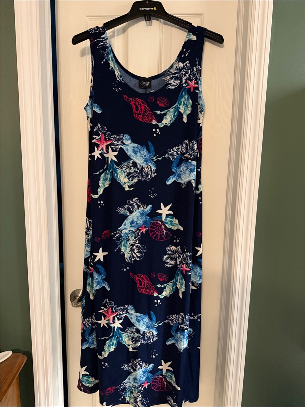 Navy Sea Turtle Print Tank Maxi Dress